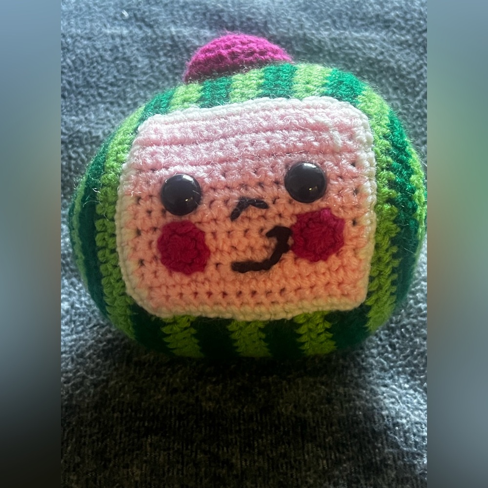 Cocomelon 6” Handmade Crochet Amigurumi Green and Pink Stuffed Watermelon Toy
